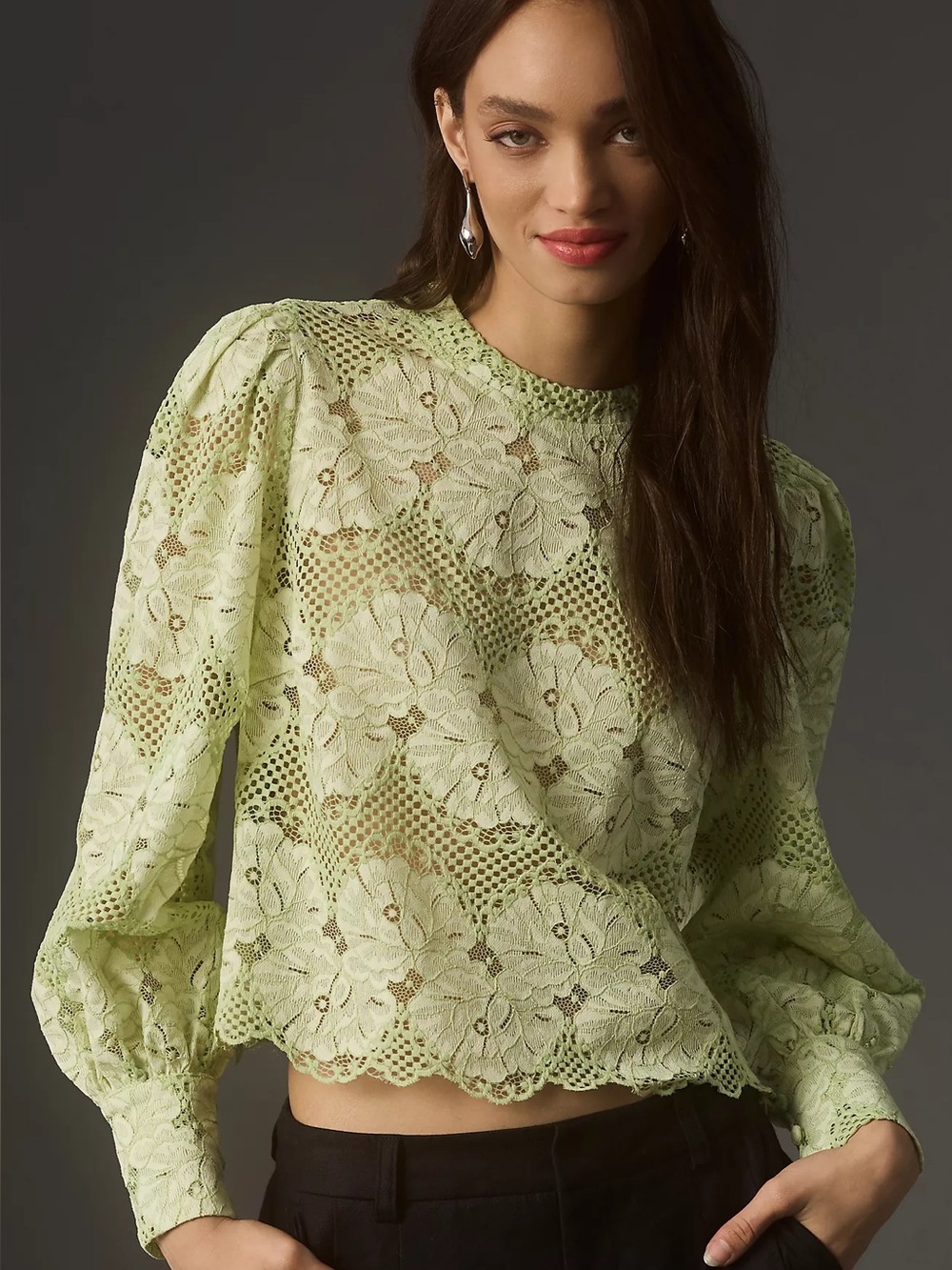 Dolan Left Coast Mock-Neck Lace Blouse